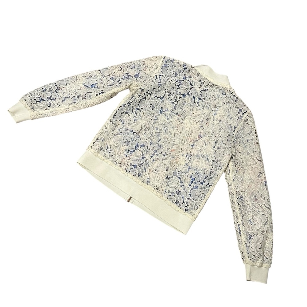 Candies Blue & White Floral Crochet Lace Reversible Bomber Jacket - Size Medium - Picture 14 of 14